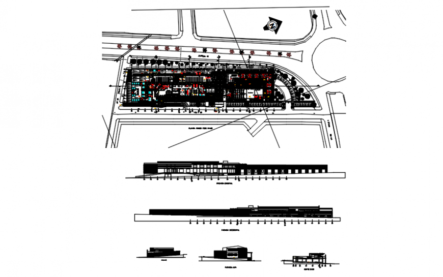 First floor plan elevation and section view of maternity hospital in auto cad software