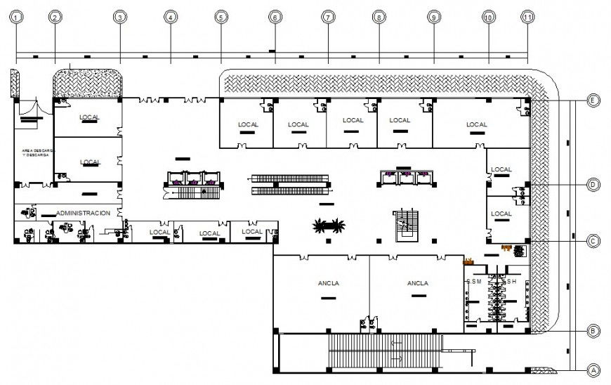 First floor plan of hotel design in auto cad
