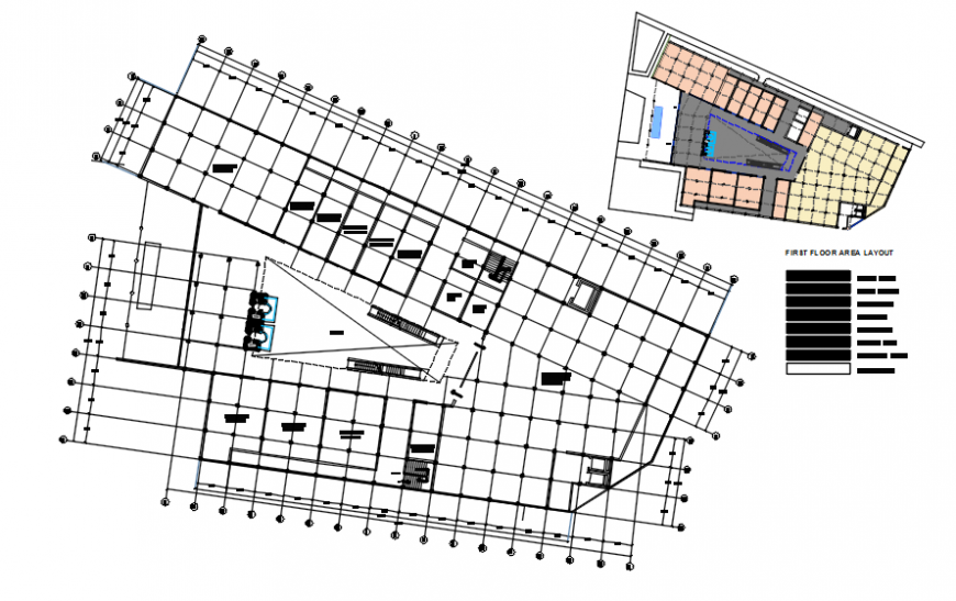 First floor plan of shopping Centre with color code in auto cad file