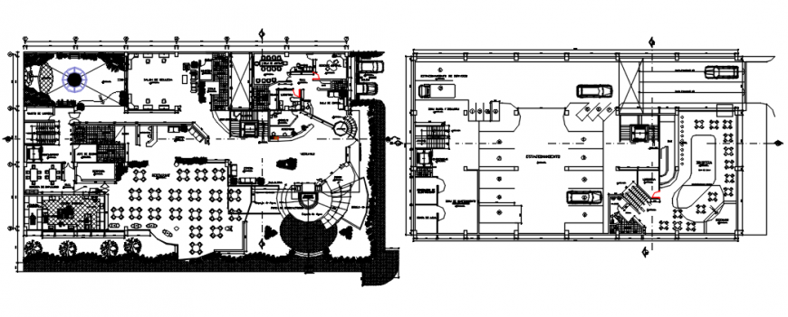 First floor plan with basement of hotel in auto cad file