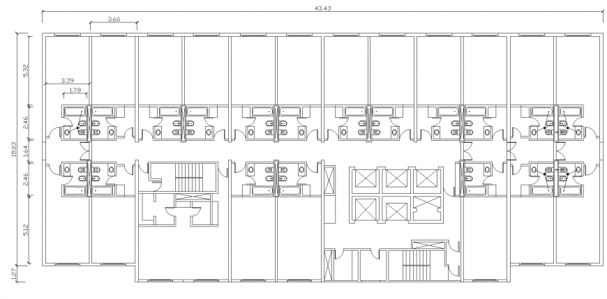 First floor planning of the hotel drawing in dwg AutoCAD file.