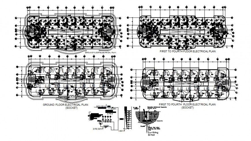 First floor to fourth floor electrical installation in building autocad file