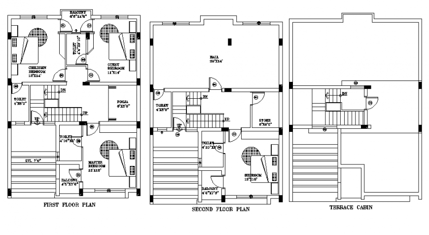First floor to terrace house plan layout file