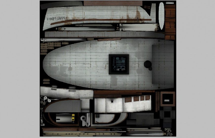 Fishing boat top view 3d drawing cad block details dwg file