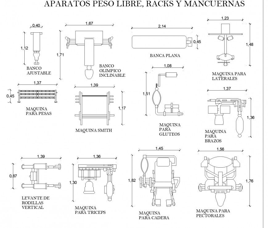 Fitness center equipment plan detail dwg file