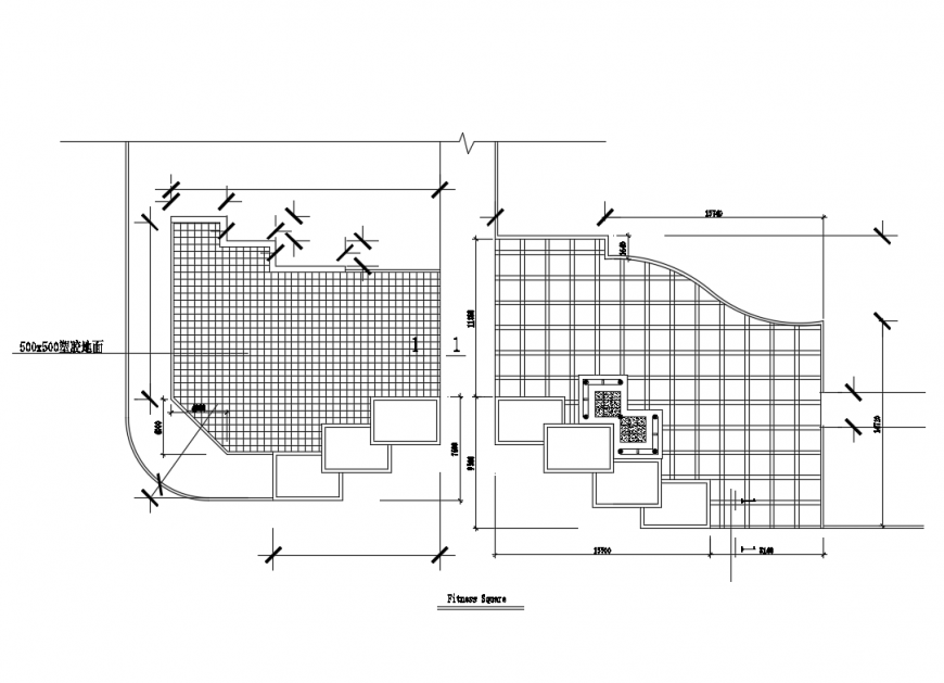 Fitness center square plan cad drawing details dwg file