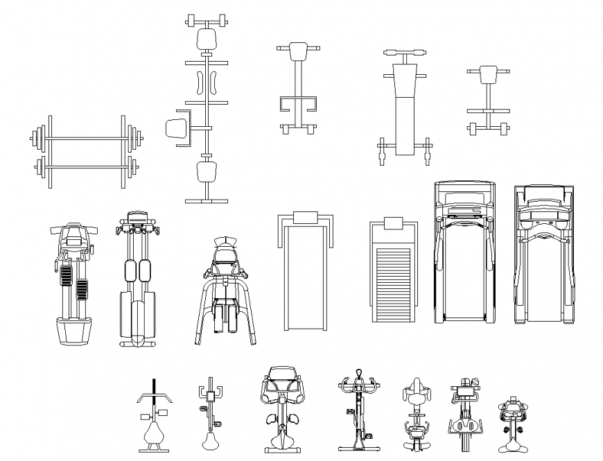 Fitness equipment design for Jim area dwg file