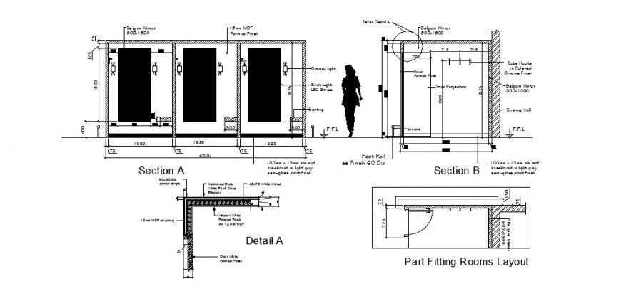 Fitting room detail drawing in dwg AutoCAD file.