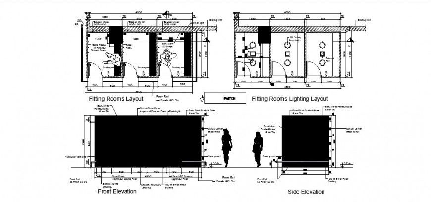Fitting room layout plan detail drawing in dwg AutoCAD file.