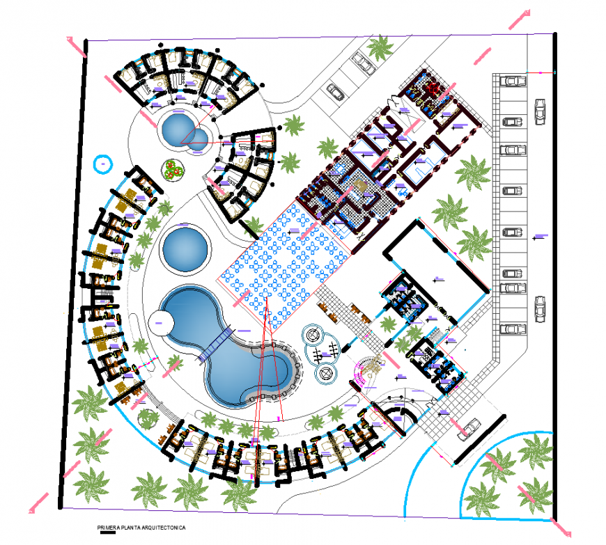 Five-star hotel plan drawing in dwg file.