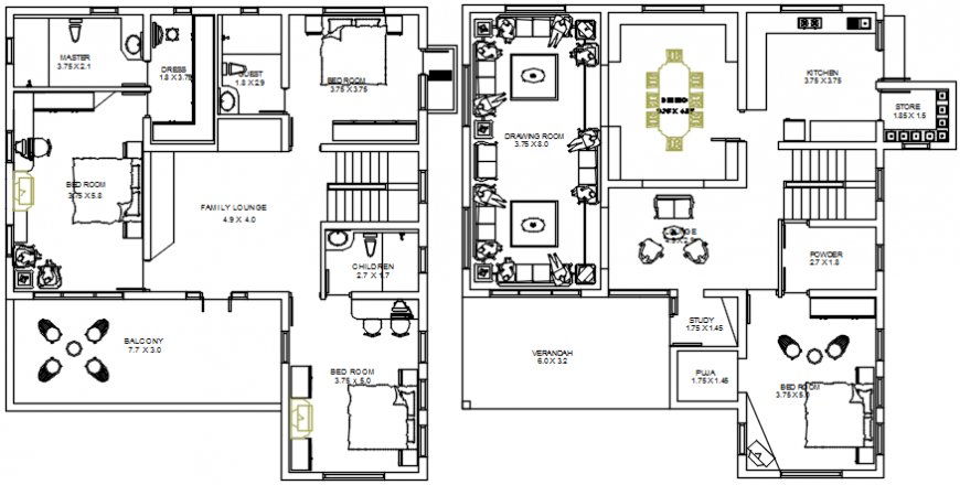 Five bedroom bungalow floor plan cad drawing details dwg file