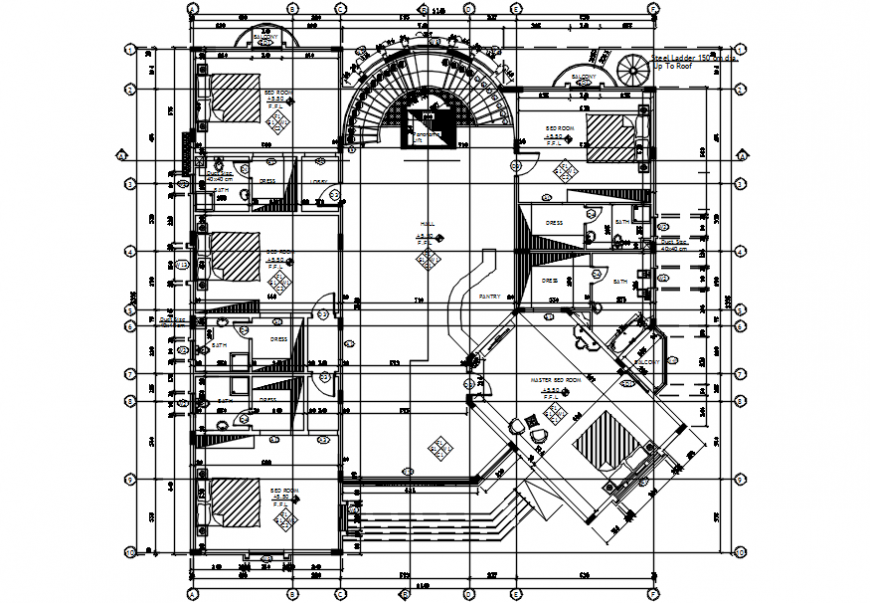 Five bedroom luxuries villa distribution plan cad drawing details dwg file