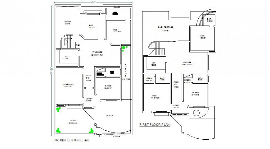 Five bedroom residential bungalow floor plan cad drawing details dwg file