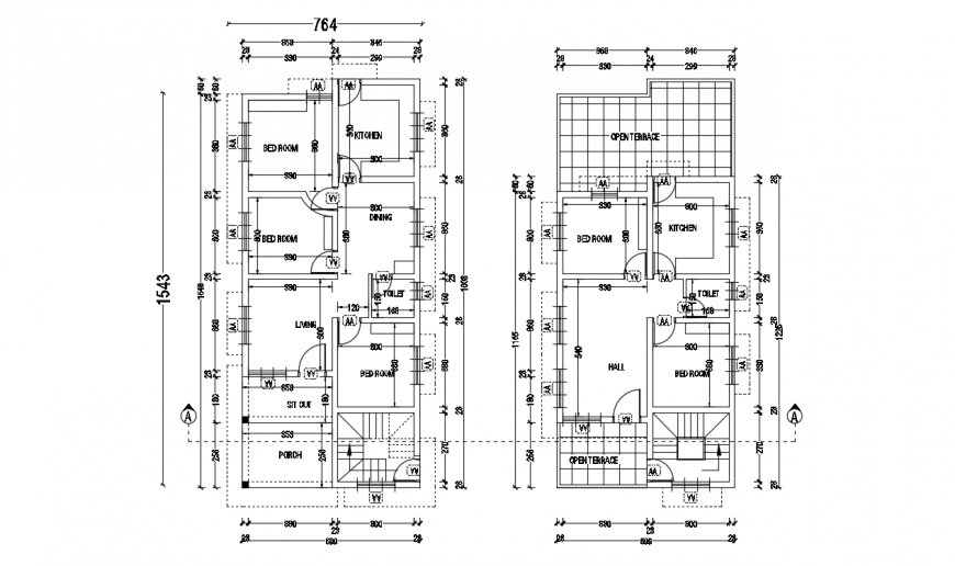 Five bedroom residential bungalow floor plan distribution details dwg file