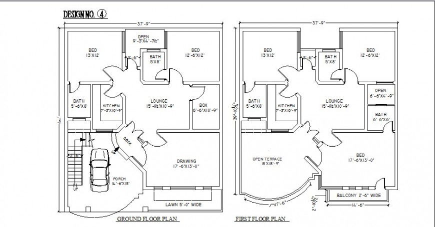 Five bedroom two-level house floor plan cad drawing details dwg file