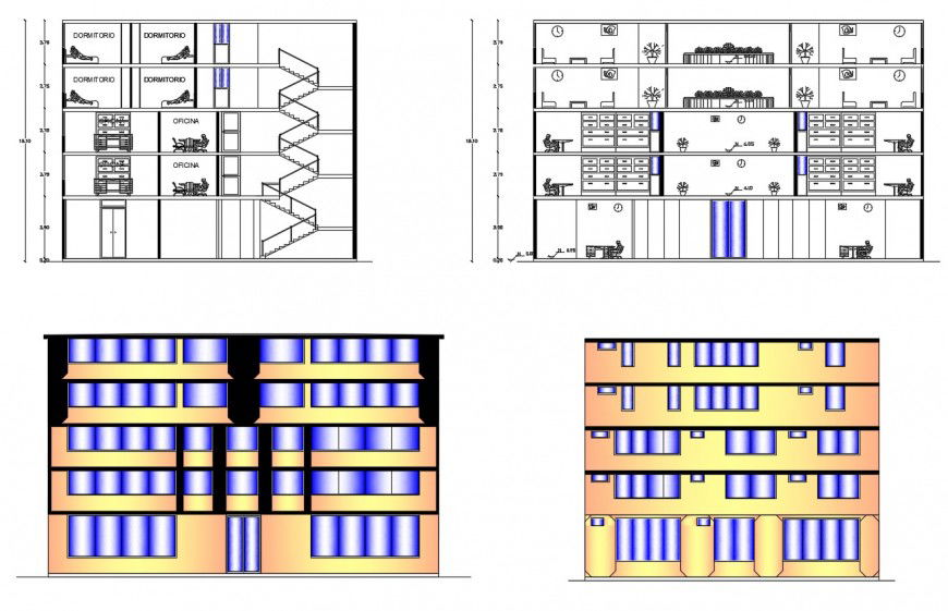 Five level commercial Centre building elevation and section in auto cad