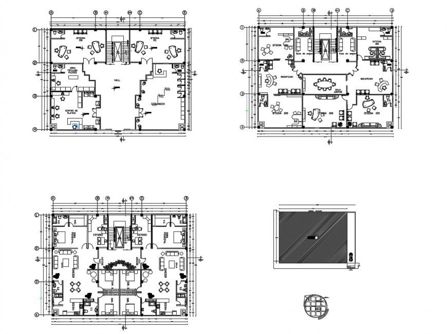 Five levels office building floor plan distribution plan cad drawing details dwg file