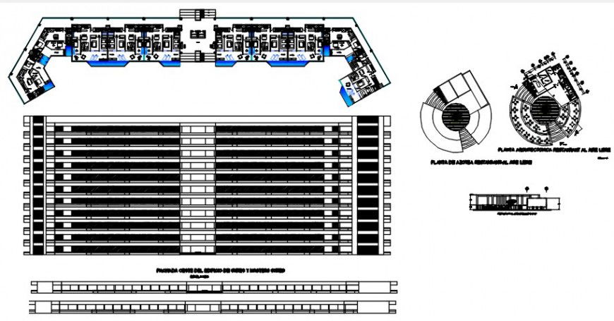 Five star hotel main elevation, plan and structure drawing details dwg file