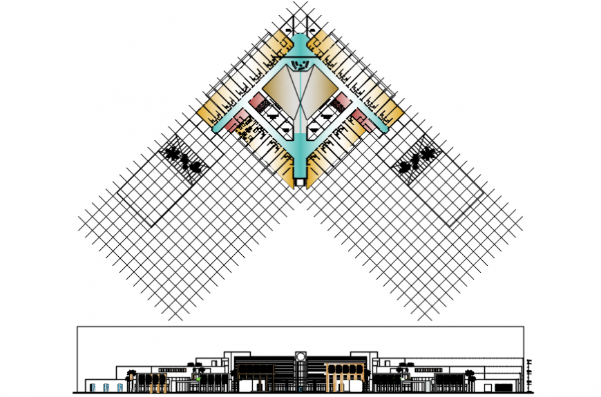 Five star hotel main elevation and plan drawing details dwg file