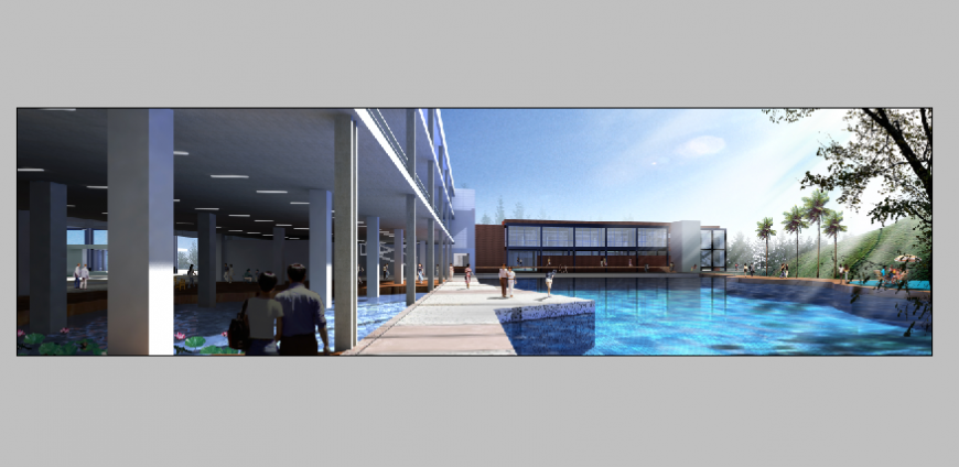 Five star hotel outdoor swimming pool and walking lobby design photoshop file