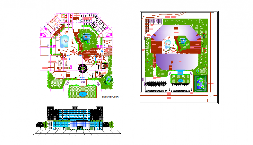 Five star hotel plan and elevation autocad file