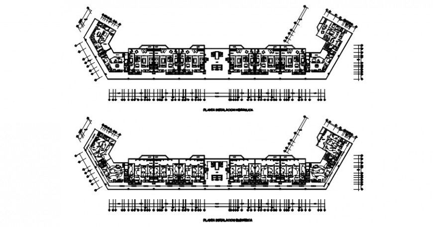 Five star hotel two floors distribution plan cad drawing details dwg file