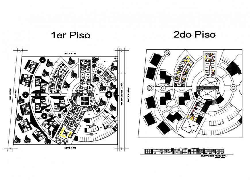 Five star luxuries hotel ground and first floor plan cad drawing details dwg file
