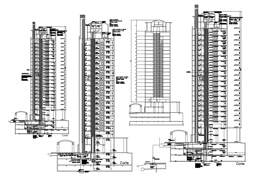 Five star multi-story luxuries hotel elevation and section cad drawing details dwg file