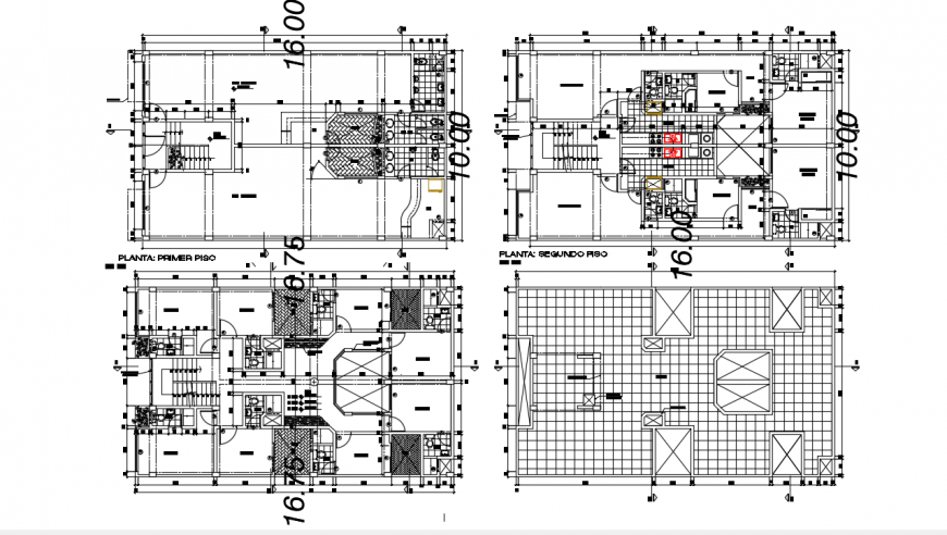 Five story multi-familiar building floor plan distribution drawing details dwg file