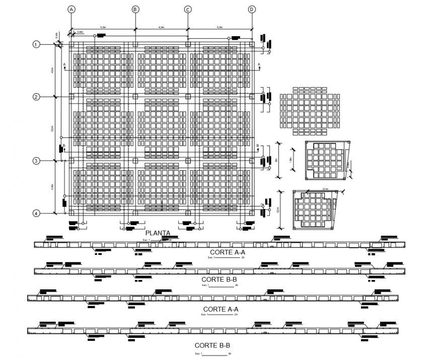Flag stone plan with view of sectional view of beam design dwg file