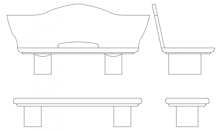 Flat bench all sided elevation cad block details dwg file