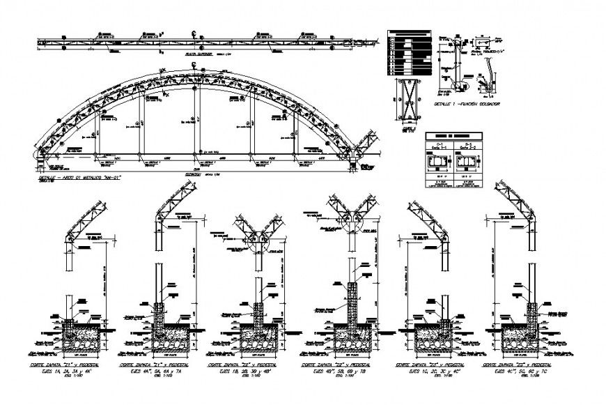 Flat metal roof sections, construction and structure details dwg file