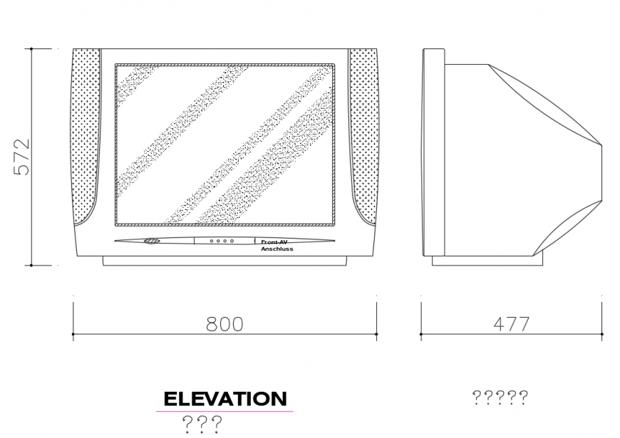 Flat panel old television cad block details dwg file