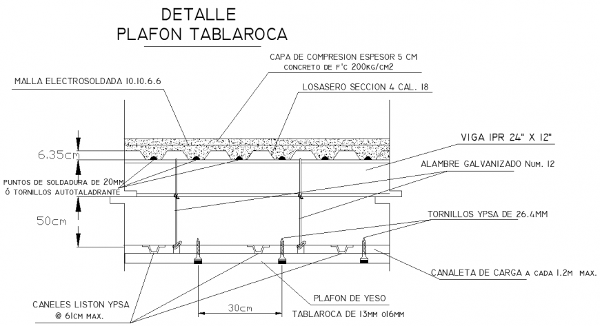 Flat slab, false ceiling detail joinery in dwg file.