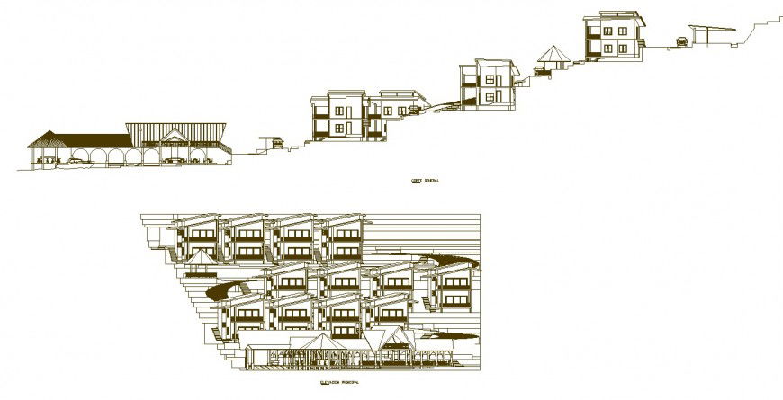 Flat tourist recreation area section and elevation in dwg file.
