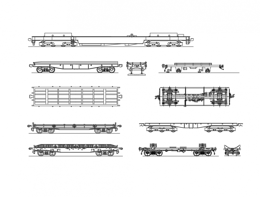 Flat wagon transportation vehicles multiple cad blocks details dwg file