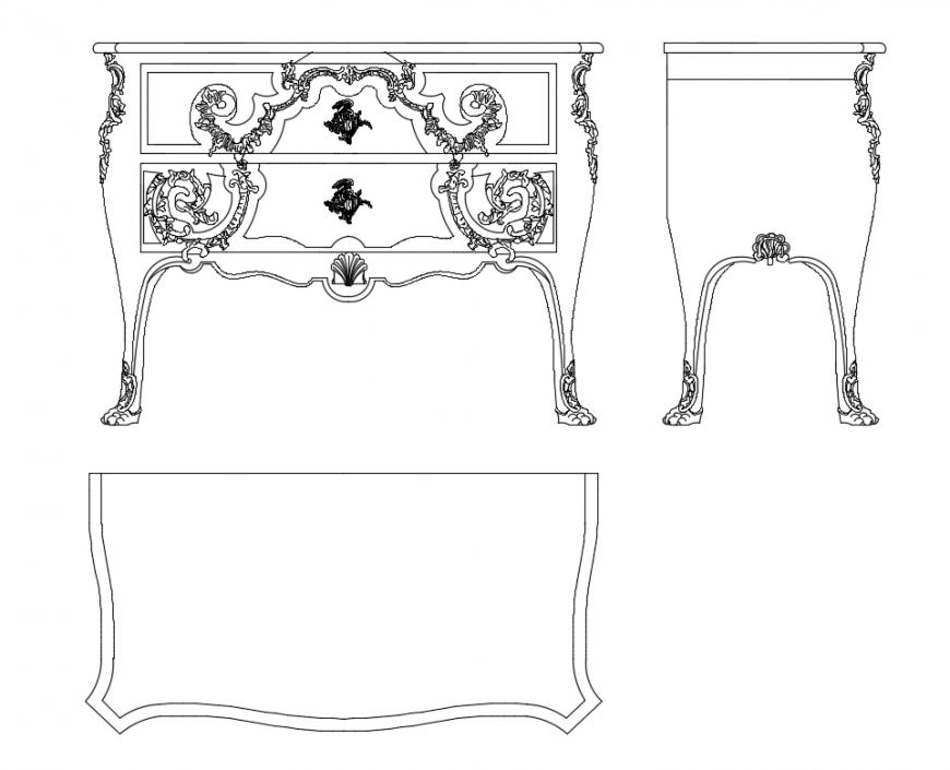 Flexion classical type wooden cabinet cad block details dwg file