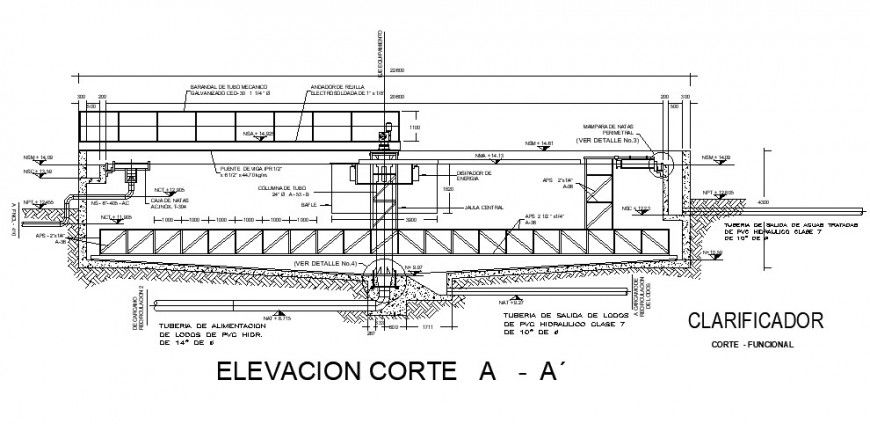 Flocculator tank detail 2d view section layout autocad file