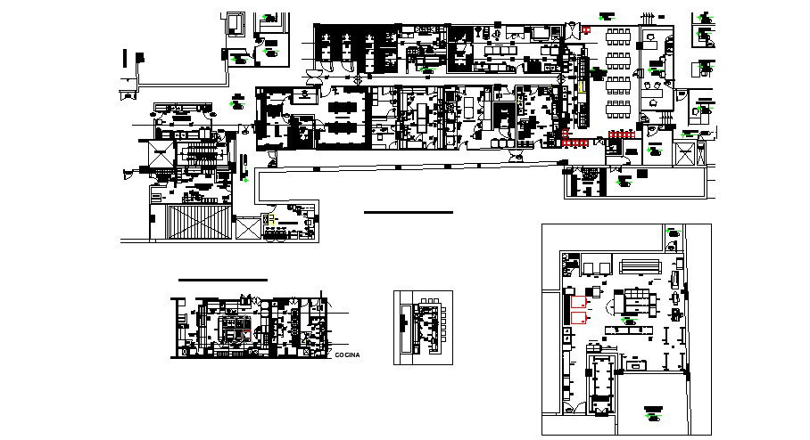 floor plan of Hotel building with detail dimension in AutoCAD