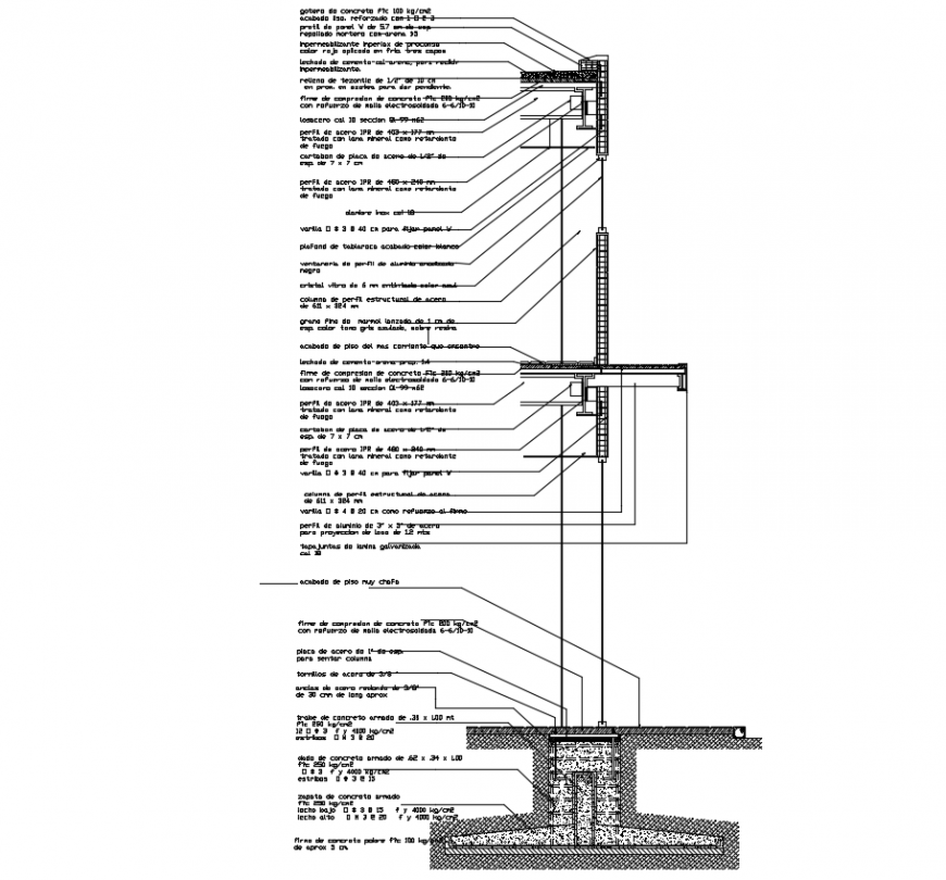 Floor and column design with sectional view with construction design dwg file