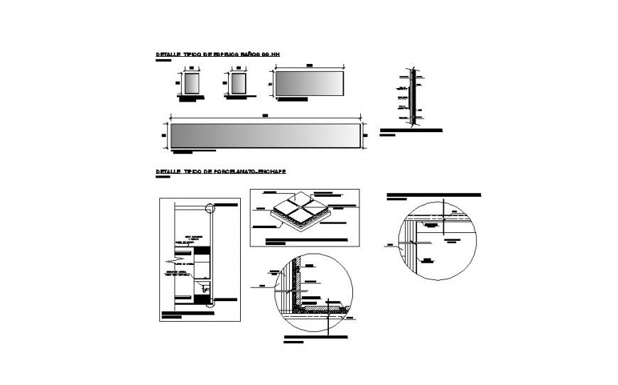Floor and wall constructive structure details for bathroom dwg file