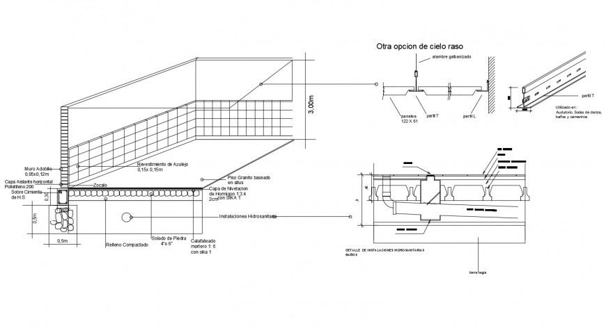 Floor and wall of operating room constructive structure cad drawing details dwg file