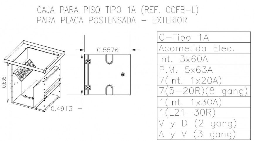 Floor box electric drawing in dwg file.