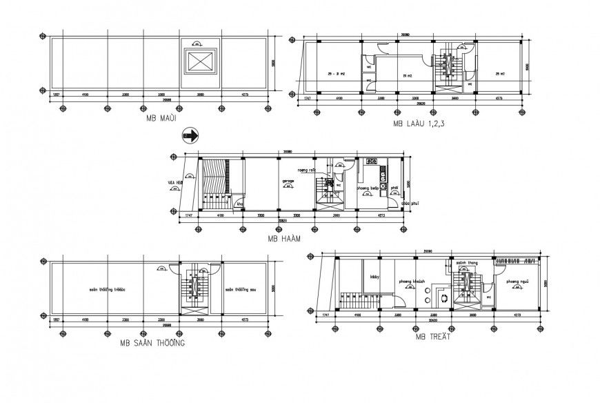Floor distribution and framing plan details of corporate office building dwg file