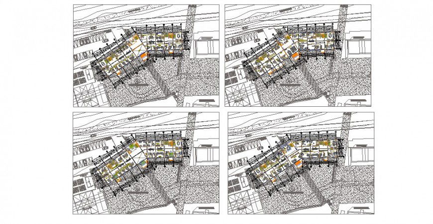 Floor distribution layout plan details of civic center office building dwg file
