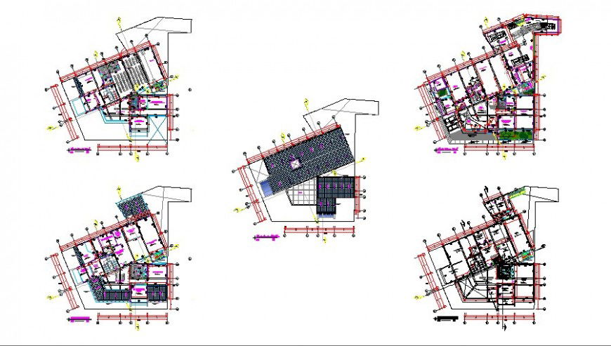 Floor distribution layout plan details of regional office building dwg file
