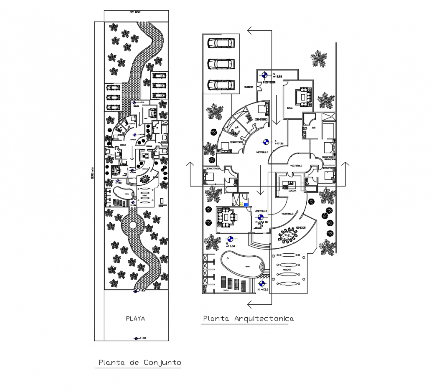 Floor distribution plan drawing details of club house dwg file