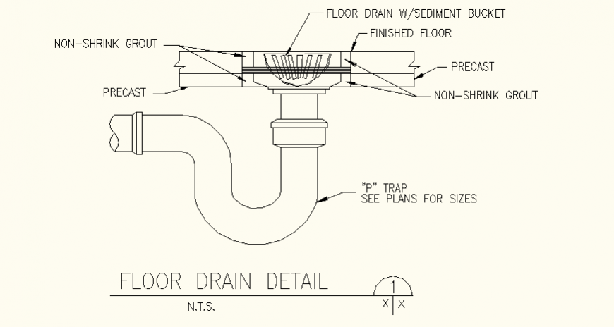 Floor drainage system detail elevation layout file