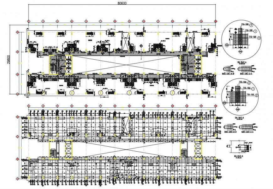 Floor framing plan and two floor structure plan details for apartment building dwg file