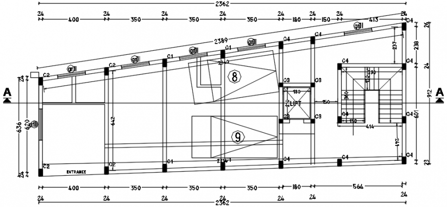 Floor framing plan structure details of hotel building dwg file